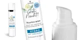 Eine Flasche der Nachtcreme Gute Nacht von THOMA mit der Kennzeichnung Hydro mit Cariciline Die Creme ist duftfrei biobasiert und vegan stärkt den natürlichen Hydrolipid Mantel der Haut Nahaufnahme des Pumpspenders